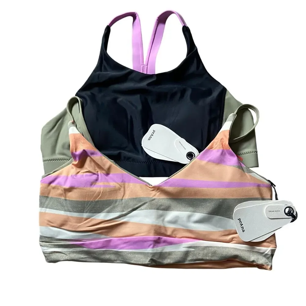 Prana Baja Bound & Willow Falls Reversible Top Small Black Color Block Waves Set